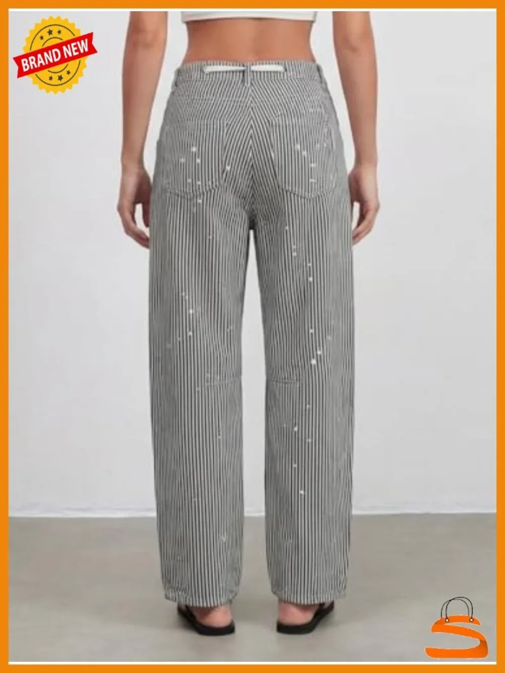 Striped Barrel Jeans Wide Leg Baggy Pants Mid Waist Y2k